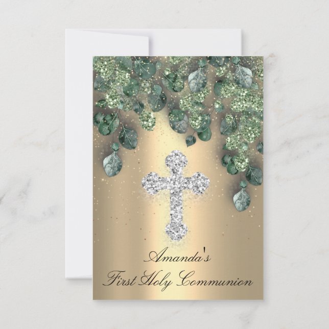 Invitation Première Communion chrétienne Événement Croix Or (Dos)