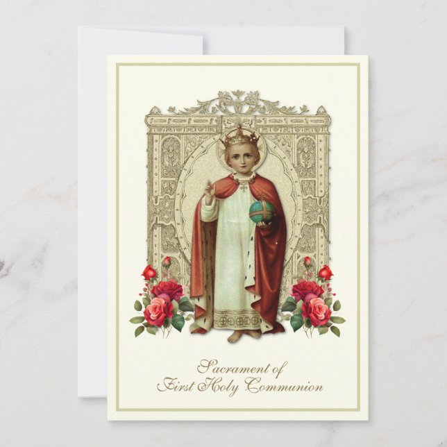 Invitation Première communion Christ le roi Roses (Devant)