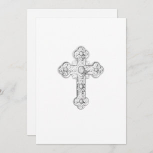 Invitation Première communion Croix d'argent ornée