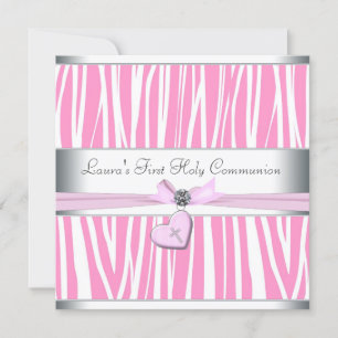 Invitation Première communion Croix Rose