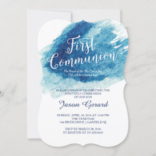 Invitation Première communion d'aquarelle bleue élégante