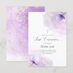 Invitation première communion d'aquarelle violette
