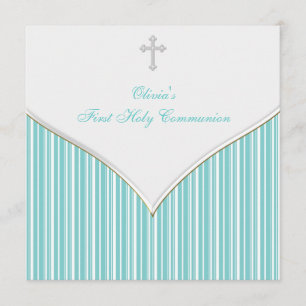 Invitation Première communion de bleu turquoise croisé assez