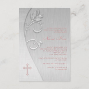 Invitation Première communion de croix rose et grise