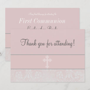 Invitation Première communion de dentelle rose