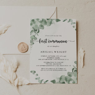 Invitation Première communion de feuillage vert classique Euc