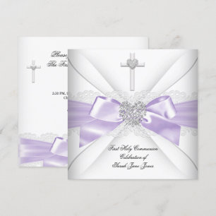 Invitation Première communion de fille cœur en argent blanc l