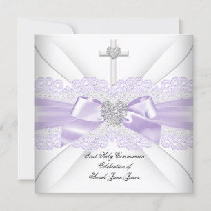 Invitation Première communion de fille en dentelle lilas et c