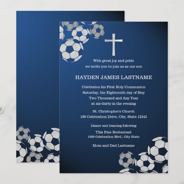 Invitation Première communion de football (Devant / Derrière)