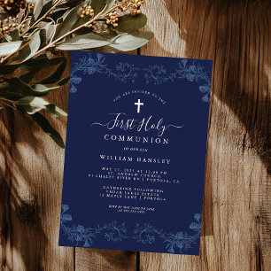 Invitation Première communion de garçons à fleurs de marine v