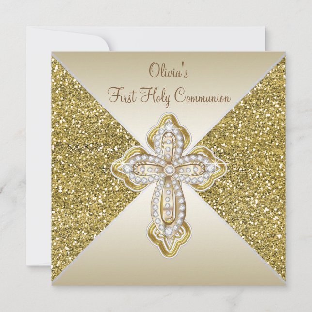 Invitation Première communion de la Parties scintillant d'or (Devant)