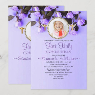 Invitation Première communion de la photo florale violette