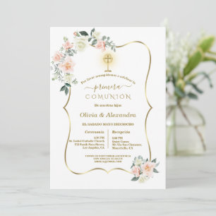 Invitation Première Communion de Luxe Filles Jumelles Sainte 