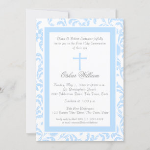 Invitation Première communion de Paisley bleu doux