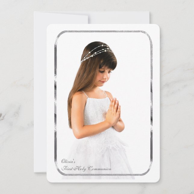 Invitation Première communion de photo argentée mince de (Devant)