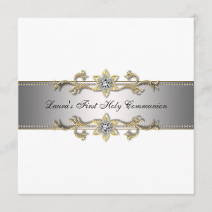 Invitation Première communion élégante en noir et blanc pour