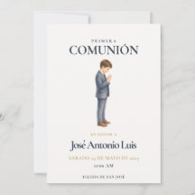 Première Communion Élégante Garçon Priant