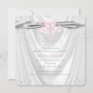 Invitation Première communion en satin blanc pailleté