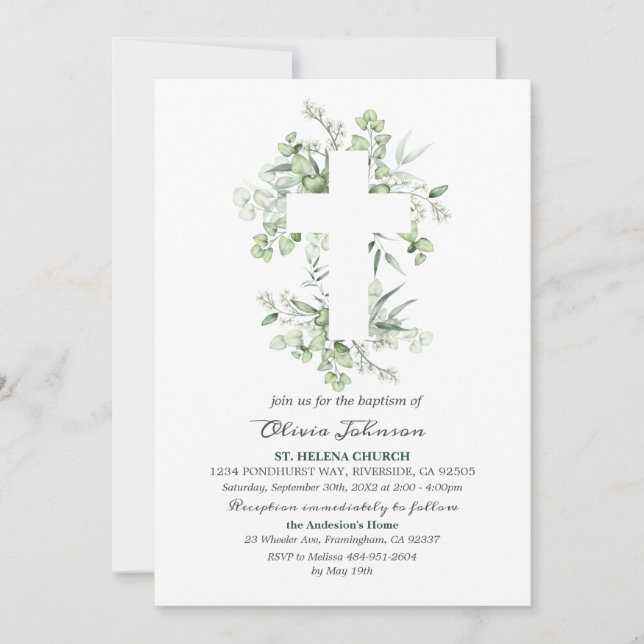 Invitation Première communion Eucalyptus - Christening L012 I (Devant)