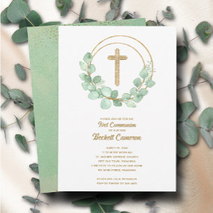 Invitation Première communion Eucalyptus Élégante