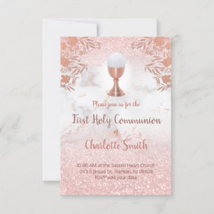 Invitation première communion fausse parties scintillant rose