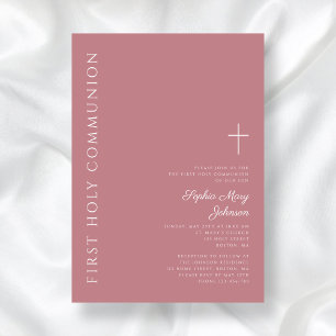 Invitation Première communion féminine de Croix rose moderne