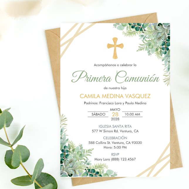 Invitation Première Communion Feuilles Vertes Mign (Créateur téléchargé)
