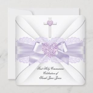 Invitation Première communion fille Lilac Lace Cœur 2