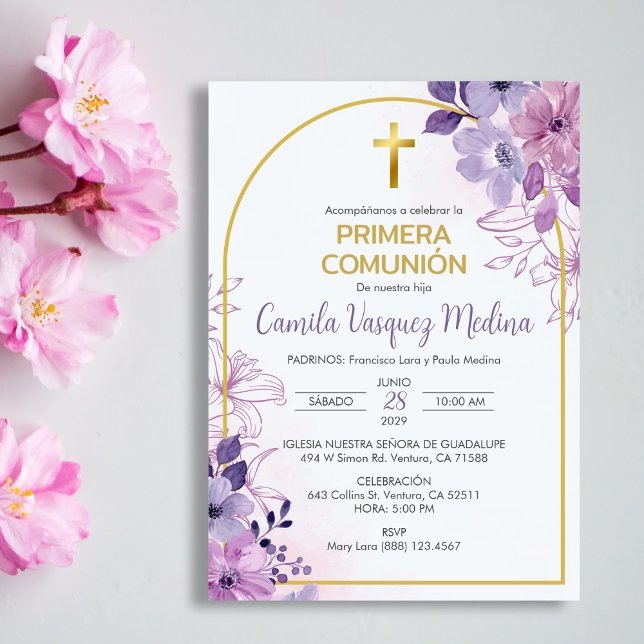 Invitation Première Communion Fleurs Violettes Mig (Créateur téléchargé)