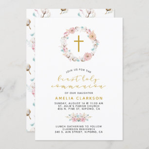 Invitation Première communion florale et de coton