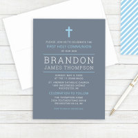 Première communion garçon bleu ardoise rayures mod
