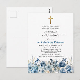 Invitation Première Communion Garçon Croix d'Or Fl