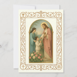 Invitation Première Communion Garçon Vintage avec Jésus