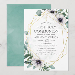 Invitation Première communion géométrique Anémone Eucalyptus