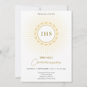Invitation Première Communion Gold avec IHS lettrer l'invitat