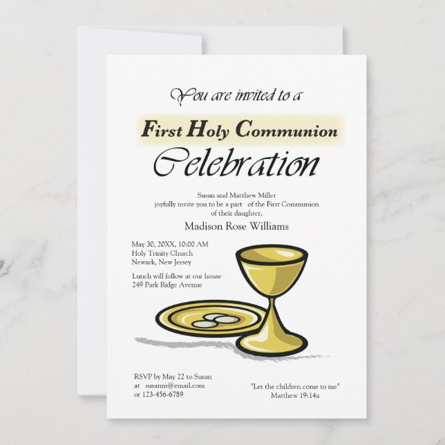Invitation Première Communion Gold Chalice, Paten (Devant)