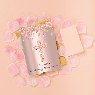 Invitation Première communion gouttes Rose Croix chrétienne