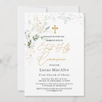 Première communion Green Gold Foliage Cross