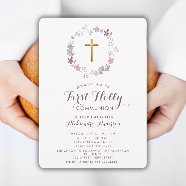 Invitation Première communion holistique de la couronne flora (Créateur téléchargé)