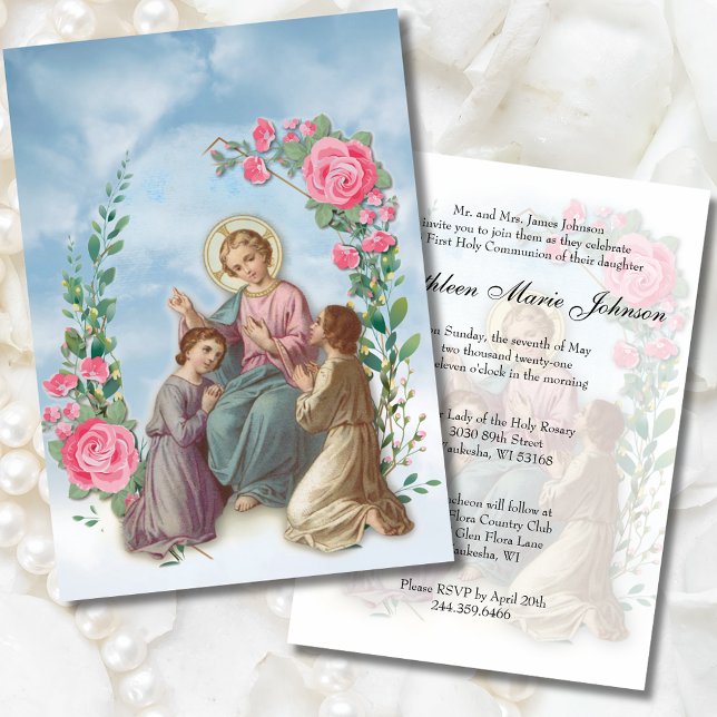 Invitation Première communion Jésus avec enfants Floral (Créateur téléchargé)