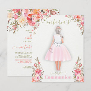 Invitation Première Communion personnalisée Portrait Girl in