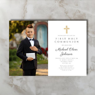 Invitation Première communion photo de croix élégante 