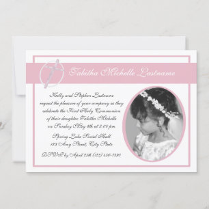 Invitation Première communion photo rose