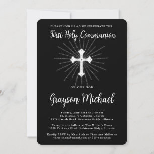 Invitation Première communion pour fils croix noire et blanch