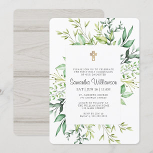 Invitation Première Communion Pour Sa Croix D'Or De Foliage R