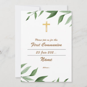 Invitation Première Communion - Rameaux oliviers