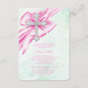 Invitation Première communion rose et verte