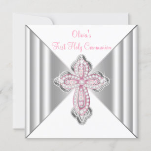 Invitation Première communion rose pour filles