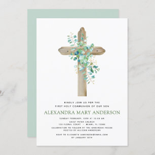 Invitation Première Communion Sage vert Eucalyptus
