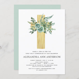 Invitation Première Communion Sage vert Eucalyptus